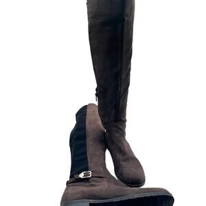 Unisa woman tall size 10 gray brown black stretchy suede riding boot